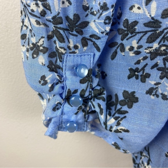 NANETTE Lepore Blue Floral Pleated 3/4 Sleeve Blouse Medium - Picture 9 of 12